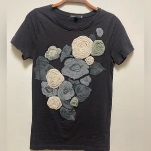 Black & Grey Floral Graphic Tee JCrew Size XS